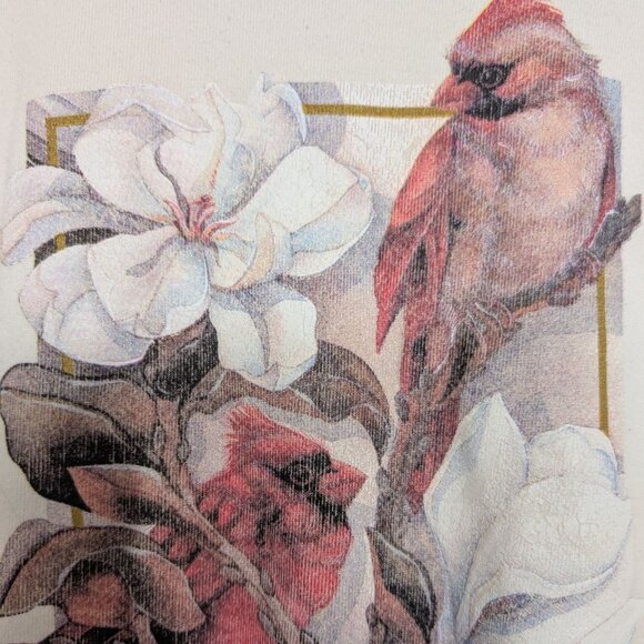 Vintage Cardinal Floral Sweatshirt Womens Size Large White Red Columbus Zoo - Picture 4 of 10